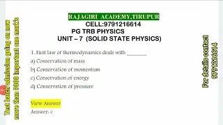 Pg trb physics /unit 7/solid state physics / law of thermodymanics/study material /test batch