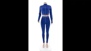 Autumn new three colors plus size stretch high-neck stylish sports tight two-piece set a44199