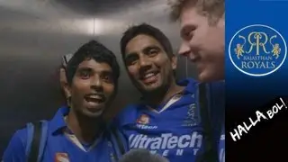 Sachin Baby, James Faulkner, John Gloster and Paddy Upton after Mumbai Indians win