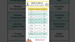 CBSE Class 12 Date Sheet 2025 | CBSE Board Exam Time Table 2025 | CBSE Class 12 Exam time table