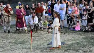 Woman from Satyros medieval group shooting with composite bow on Pribinova Nitrawa