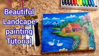 Landscape painting on canvas | using acrylic colour /Step by step tutorial for beginners 