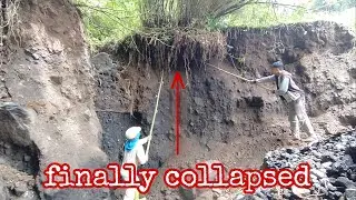 simple way to cliff sand collapse‼️dig with a bamboo stick
