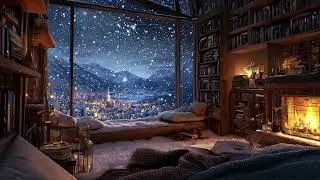 Peaceful Snowy Cabin Night | Crackling Fireplace and Soft Snowfall for Deep Sleep