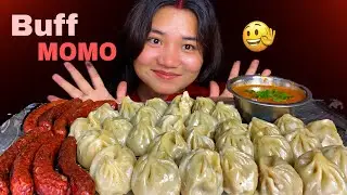 Buff Momo Buff Sausage || Nepali Mukbang || Eating Momo || Food 