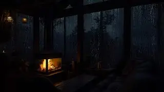 Rain Sounds for Sleeping in Cozy Forest | Cabin Night with Fireplace Ambience
