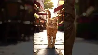 A Cat Walking On Street Animates Videos