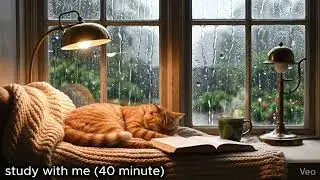 Study With Me 40/10 Pomodoro Timer 🐈 Cozy Library Rain Sounds (90 Minutes)