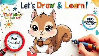 How to Draw a Squirrel 🐿️| Step by Step Squirrel Art | 5 NUTTY Facts🎨| Tinywiny Fun Kids Art #elsa