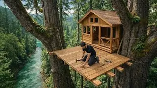 Building a Bushcraft Survival Home Inside a Giant Tree🌲