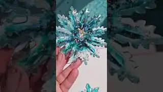 Handmade Teal/Turquoise Resin Snowflake Ornament Set, Sparkling Holiday Decor, Unique #wearableart