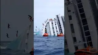 In the open sea, the massive liner tilts sharply panic erupts #crash #ocean #wave #ship #lifeboat