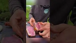Giant meat cube slide on 4 pieces and cooked on stone | #food #cooking #relaxing