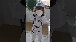 Child astronaut equalizes pressure after middle ear infection.