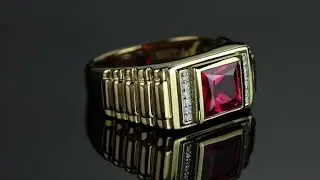 Item # 60282 - Men's  Ruby And Diamond  Ring 1.36 TCW In 18k Gold Over Sterling Silver