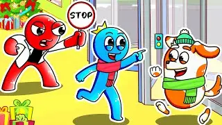 Funny Cartoon - Stop The Door! Rainbow Friends, but Blue In Trouble?! 🛑