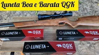 LUNETAS BOAS E BARATAS DA QGK 4-16X40 SFP, 3-9X40 E 4X32 NA CARABINA OUTLANDER VR