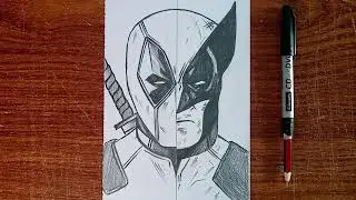 How to Draw Deadpool vs Wolverine Split Face | Easy Step-by-Step Tutorial (Marvel)