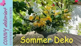 Sommer-Tisch Deko mit  Zitronen |Blumenarrangement mit frischen Blumen