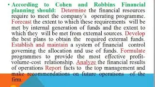 Objectives of financial plan