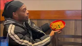 Trying yummy bowl Mongolian grill