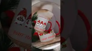 Christmas mug with a red handle and inside.