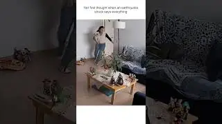 Woman Dashes Outside With Dog Following Sudden Earthquake