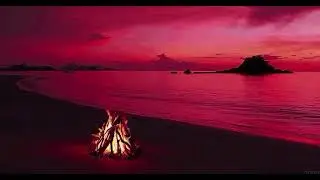 Bonfire by The Beach | Waves and Wood Cracking | Relaxing Sound Therapy