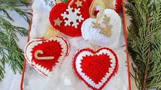Вяжем рождественские сердечки крючком! Бесплатный простой шаблон для начинающих !!
