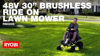 RYOBI 48V 30&rdquo; Brushless Ride-On Mower (RM300E) in action