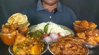 HUGE RICE PURI WITH MUTTON KOSHA EGG CURRY CHICKEN CURRY AALU MATAR KI SABJI #hembrom foodie