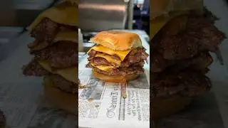 The TRIPLE OKLAHOMA JAM SMASH BURGER from Burgers On B in NYC&rsquo;s East Village! 🔥 #DEVOURPOWER