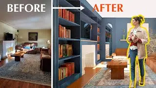 Living Room to Library// Room Transformation #interiordesign #makeover #homelibrary #library
