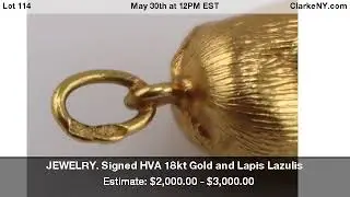 JEWELRY. Signed HVA 18kt Gold and Lapis Lazulis