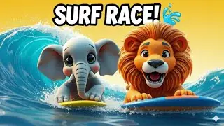 Elephant 🐘 vs Lion 🦁 | Funny Surfing Match 🌊#usakids#preschoollearning#nurseryrhyme 