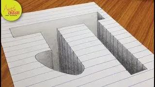 Drawing a Hindi Letter GA (ग) Hole in Line Paper - Draw 3D GA Hole in Line Papper - Easy Trick Art