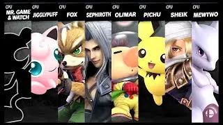 Mr Game Watch VS Jigglypuff VS Fox VS Sephiroth VS Olimar VS Pichu VS Sheik VS Mewtwo Smash Ultimate