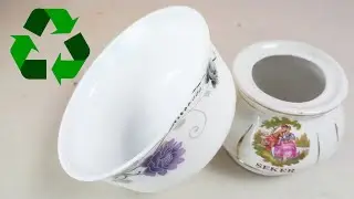 Süper bir geri dönüşüm! Çatlak kase ve şekerlik ile otantik saksı yaptım! #geridönüşüm #diy #saksı