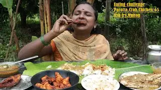Eating challenge Parotta,Crab fry,Crab curry,chicken 65,Fish Curry #eatingchallenge