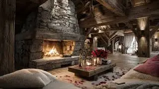 8 Hour Alpine Chalet Fireplace | 4K UHD Romantic Fire Crackling Sounds | Cozy Winter Retreat