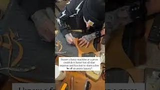 Hand-cutting a REAL Python Pick Guard #fenderstratocaster #leather #customleather