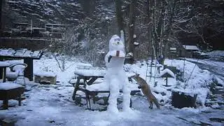 Sam the Quarry fox checks out the Quarry snowman
