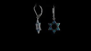 Blue Created Opal Je Star of David Drop Earrings 925 Sterling Silver