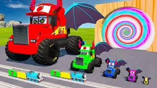 Big & Small Batman Mack Truck with Monster Truck wheels VS Trains Thomas | BeamNG.Drive