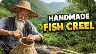 Old Chinese Man Making a Fish Creel by Hand | Ancient Fishing Craft