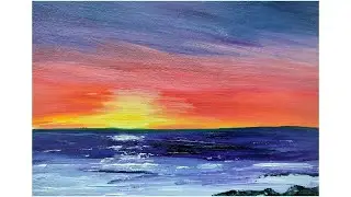 Paysage marin au coucher du soleil - peinture &agrave; l'huile - debutant