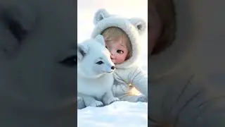 child plays with polar fox #shots #fox #polarfox #baby #cutebaby #cuteanimals