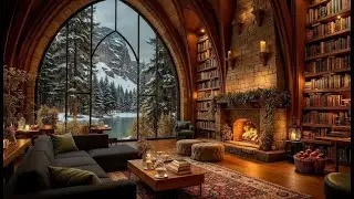 Lakeside Winter Library Jazz Ambience for Deep Reading | Firelight, Old Books & Snowfall Silence #2