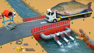 Dinosaurs Destroy Wooden Bridge🦖| DIY Mini-Truck Builds Sturdy Concrete Bridge | Science Project