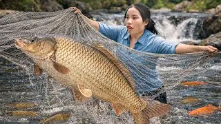 Draining the River to Catch a Giant School of Fish with My Kids | Selling at the Village Market